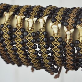 Beaded Bangle Black and Brown with shark tooth