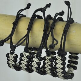 Beaded Bangle Black and Natural with shark tooth