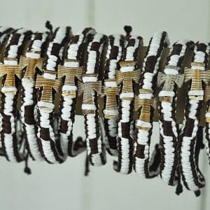 Beaded Bangle Brown and White with shell cross