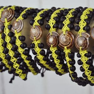 Beaded Bangle Black and Yellow with sundial